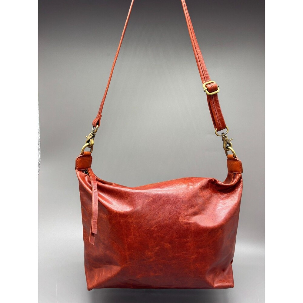 JLP Melbourne Genuine Leather Hobo Shoulder Bag Cognac Brown Slouchy Large Zip